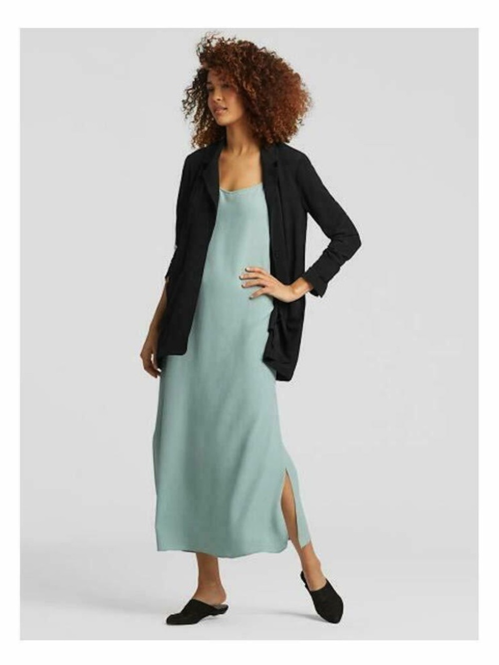 Eileen Fisher ELM Tencel Viscose Crepe Sundress Dress Size Large Seafoam Green - Picture 16 of 16